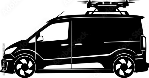 Modern delivery van equipped with rooftop drone launcher