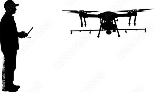 Operator controlling large industrial spraying drone