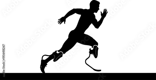 Para-athlete sprinting with carbon fiber running blades