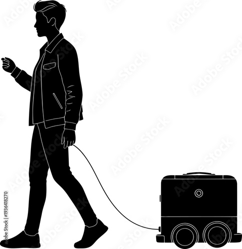 Pedestrian walking autonomous delivery robot on a tether