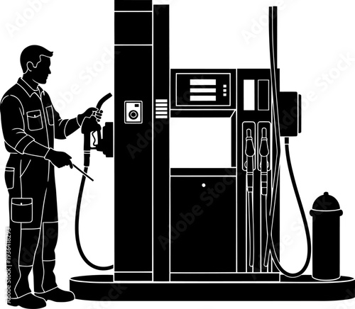 Petrol station attendant refueling a vehicle at a gas pump station