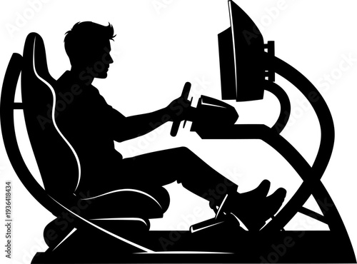 Professional gamer using a high-end racing simulator