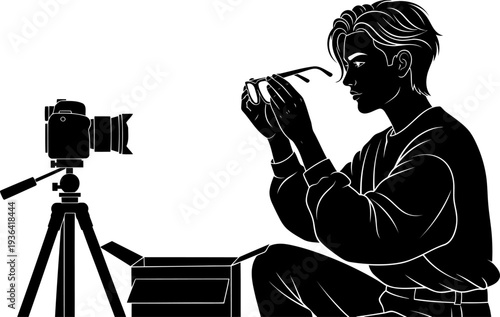 Product photographer unboxing and filming items for review