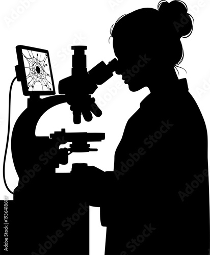 Scientist examining specimen through laboratory microscope