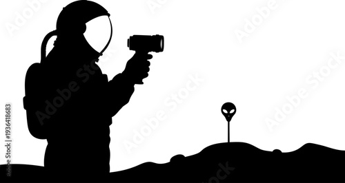 Space explorer discovering alien life on lunar surface