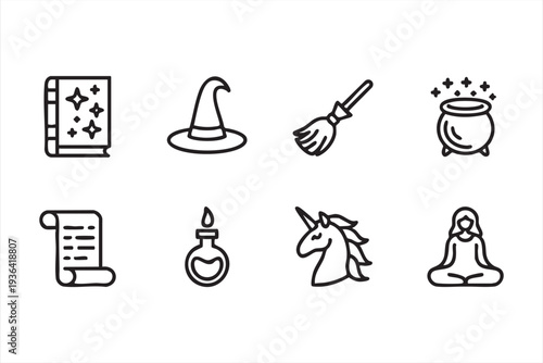 Minimal Magic And Witchcraft Fantasy Outline Icon Set