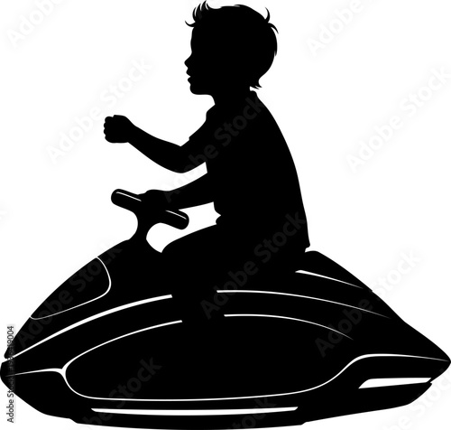 Young child riding a personal watercraft on the ocean for summer fun