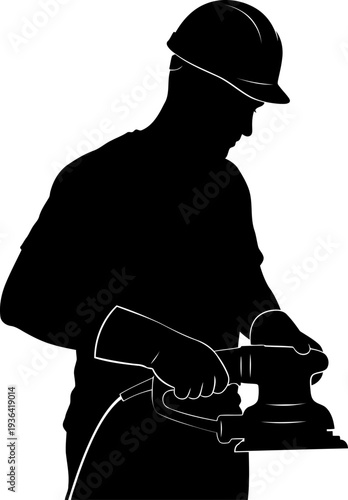 Woodworker polishing surface with electric orbital sander machine