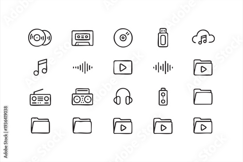 Music Record Cassette And Audio File Vector Icon Pack