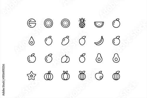 Minimal Fruit And Healthy Food Outline Icon Set