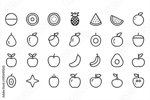 Minimal Fruit And Healthy Food Outline Icon Set
