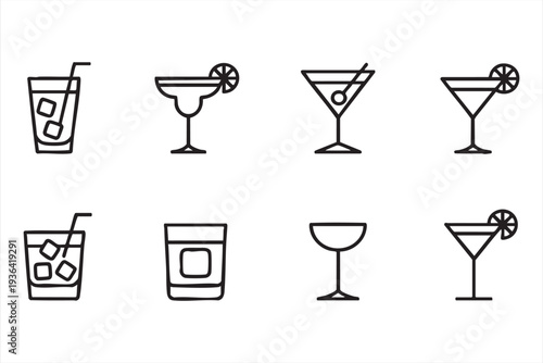 Fresh Tropical Fruits And Citrus Outline Icons