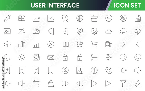 User interface icons depicting menus, buttons, navigation, dashboards, layouts, controls, interaction, usability, screens, wireframes, elements, responsiveness, accessibility, design, and functionalit