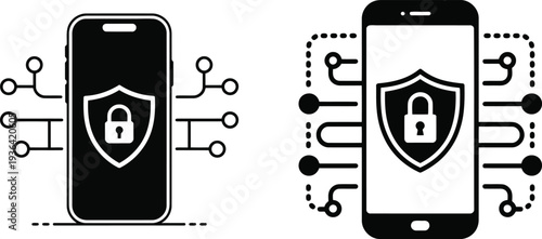 Smartphone standing upright at the center, symbolizing mobile Security, VPN, online Privacy, secure Internet Access