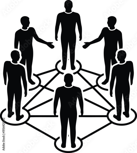 Multiple human figures connected by lines forming a network structure Symbolizing Community, Business Networking, Social Connection and Team Collaboration