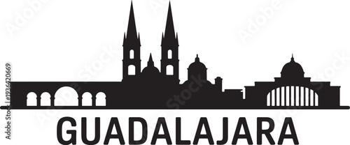 Guadalajara city skyline black silhouette vector illustration design famous landmark architecture
