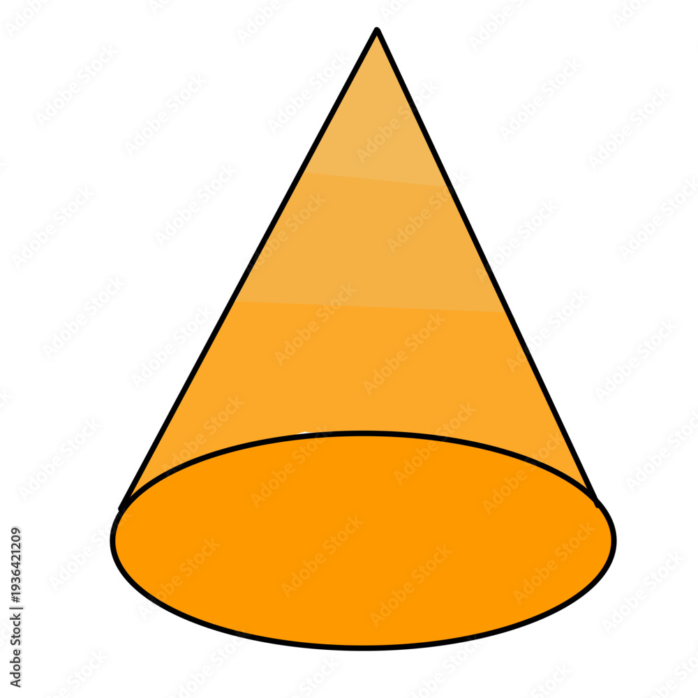 Fototapeta premium 3D geometric orange cone illustration isolated on white background. Simple mathematical shape with a circular base and a pointed apex.