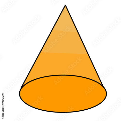 3D geometric orange cone illustration isolated on white background. Simple mathematical shape with a circular base and a pointed apex.