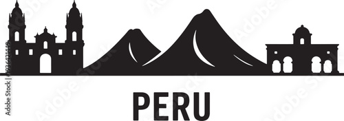 Peru landscape skyline silhouette including colonial cathedral mountains and historic palace