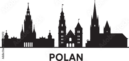 Poland architectural heritage silhouette with medieval church spires and historical towers
