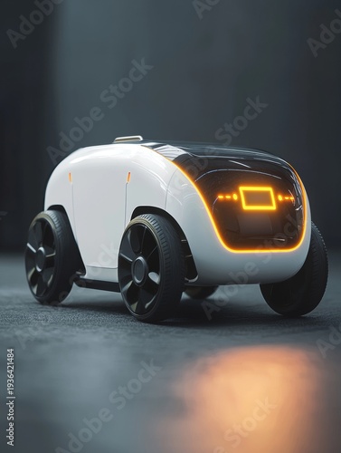 Wallpaper Mural Robot delivery vehicle moving on smooth floor in indoor space at night with glowing features and a sleek design Torontodigital.ca