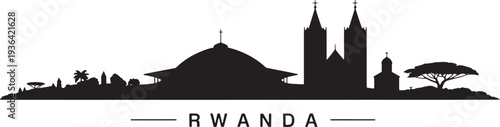 Rwanda skyline silhouette with unique buildings and trees vector graphic