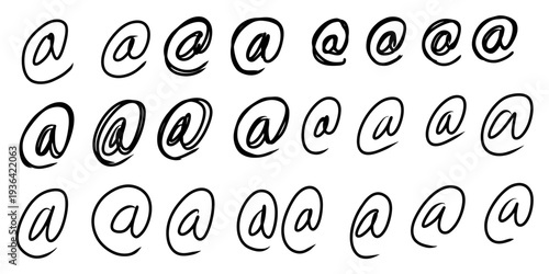 Set sketch at sign vector for tech contact pages. Ideal for symbolizing sketchy email addresses, hand drawn internet communication, and web links.