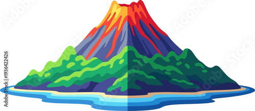 Active volcano island rising from the sea