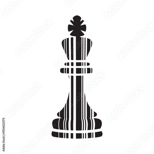 A stark black and white illustration of a chess king piece centrally focused