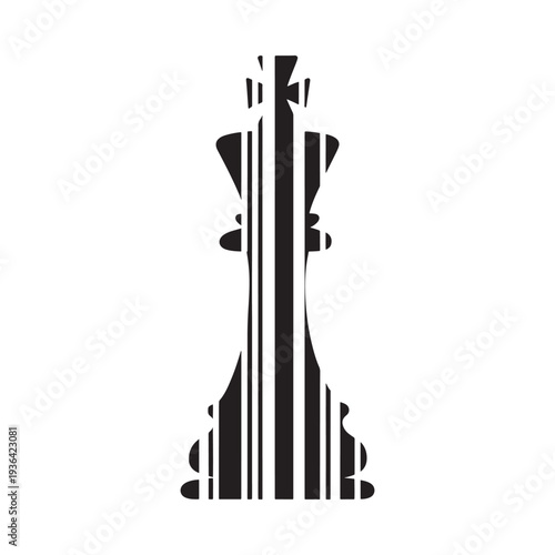 Abstract black and white illustration depicting a stylized violin shape