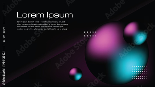 Modern abstract background featuring glowing 3D spheres with a vibrant pink and blue gradient. Dark, futuristic design with space for text, perfect for web banners, posters, and presentations.