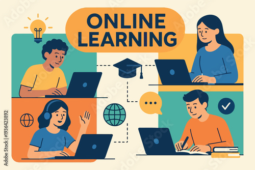 Online Learning Concept with Students and Laptops
