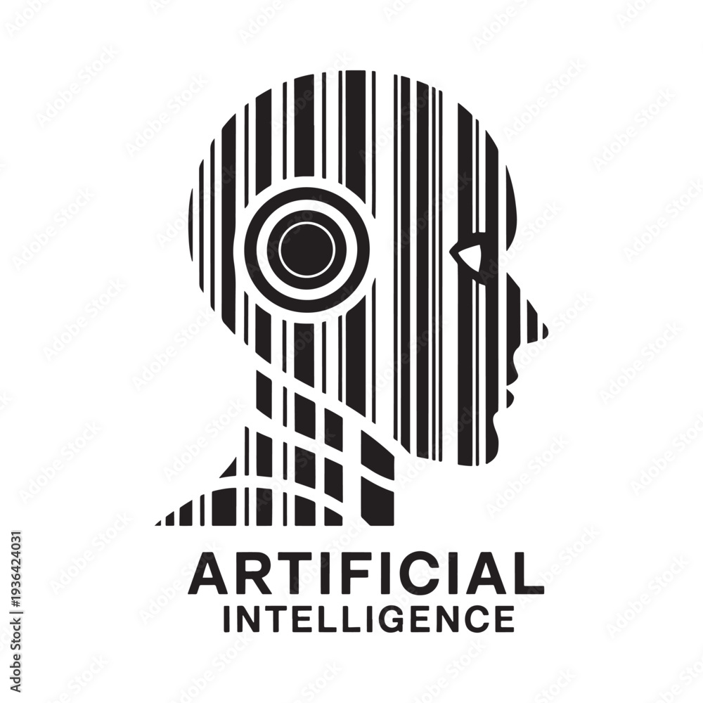 Obraz premium A striking graphic of a human head composed of digital lines and barcodes