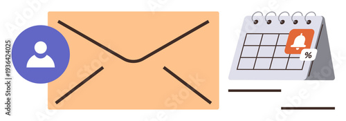 Personal organization, email communication, task management, appointment scheduling, event planning, productivity. Envelope, calendar with a notification alert. Email communication and task