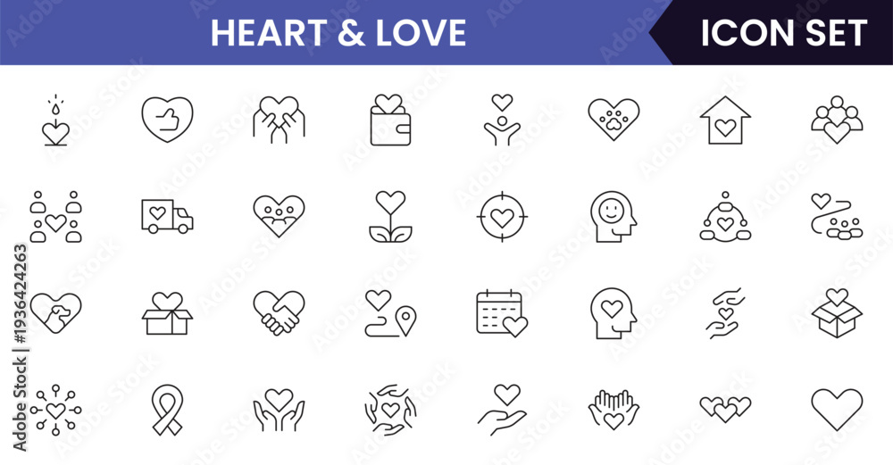 Ταπετσαρία Heart and love icons depicting love, romance, affection, emotions, relationships, care, passion, dating, feelings, kindness, compassion, friendship, support, wellness, and connection