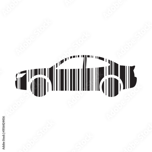 Stylized car silhouette composed of black and white vertical barcode lines