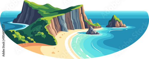 Steep coastal cliffs meeting the turquoise waters of a secluded bay