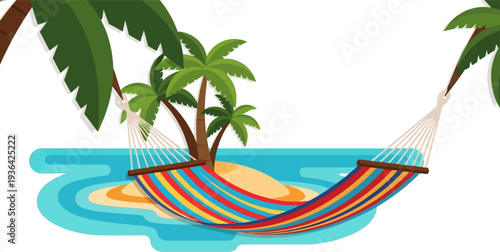 Striped beach hammock hanging on relaxing island
