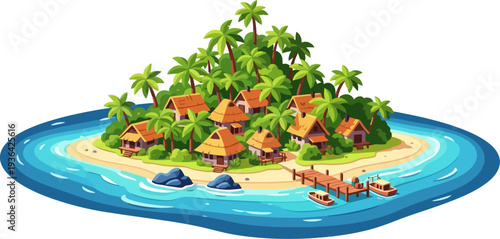 Tropical island village nestled in coastal paradise