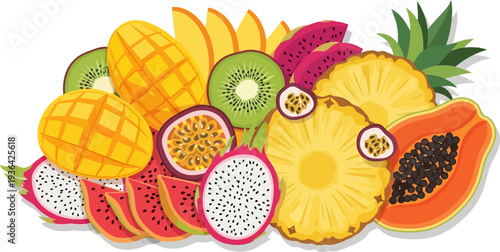 Tropical fruit slices arranged as healthy snack