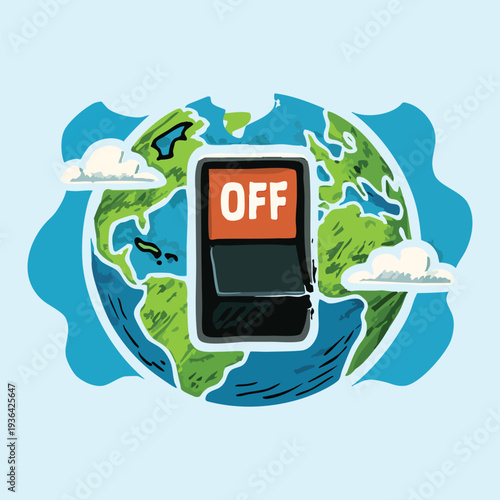 Earth Hour globe with off switch illustration