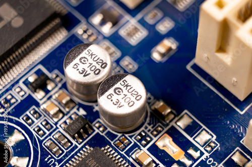 Close-up of a part of an electronic circuit board with electronic components