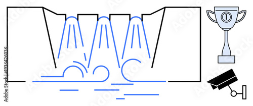 Hydroelectric power concept. Hydroelectric systems involve water flow to generate electricity, ensuring energy efficiency. Hydroelectric energy supports sustainability, innovation, and security