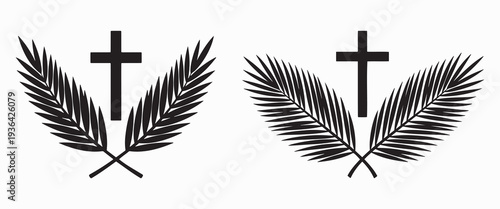 Christian Cross With Palm Leaves Good Friday Religious Silhouette Vector Illustration