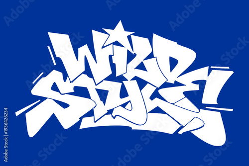 Wildstyle Graffiti Piece with Sharp Blue and White Lettering on Dark Blue Background for Modern Urban Street Art Identity.