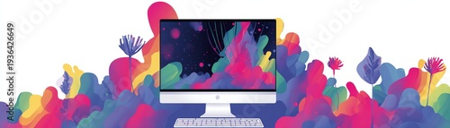 Colorful computer monitor with vibrant abstract background.