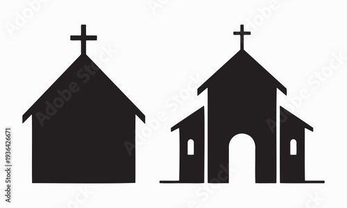 Christian Church Building Silhouette Good Friday Religious Architecture Vector Illustration