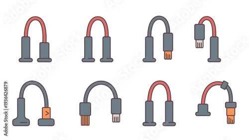 Collection of various audio and video cables with connectors on white background