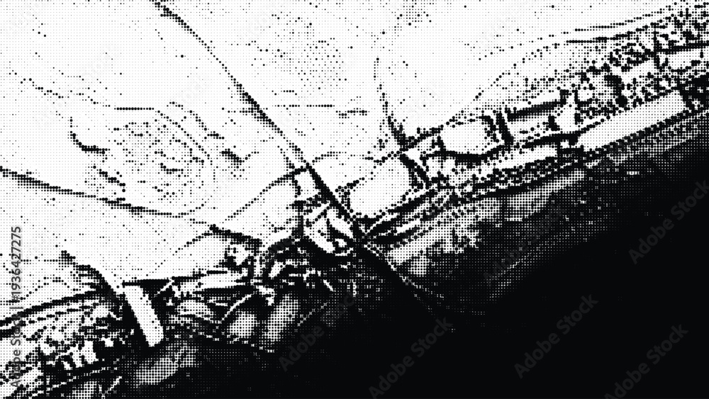 Obraz premium Halftone aerial city map illustration for urban planning and design on transparent background