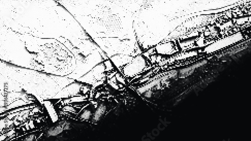 Halftone aerial city map illustration for urban planning and design on transparent background